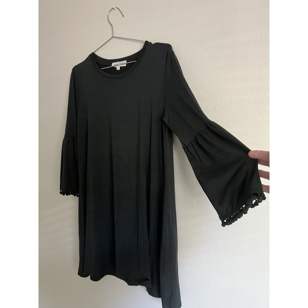 Johnny Was Dress Size S Black Swing Pom Pom Flounce Sleeves - Picture 3 of 9